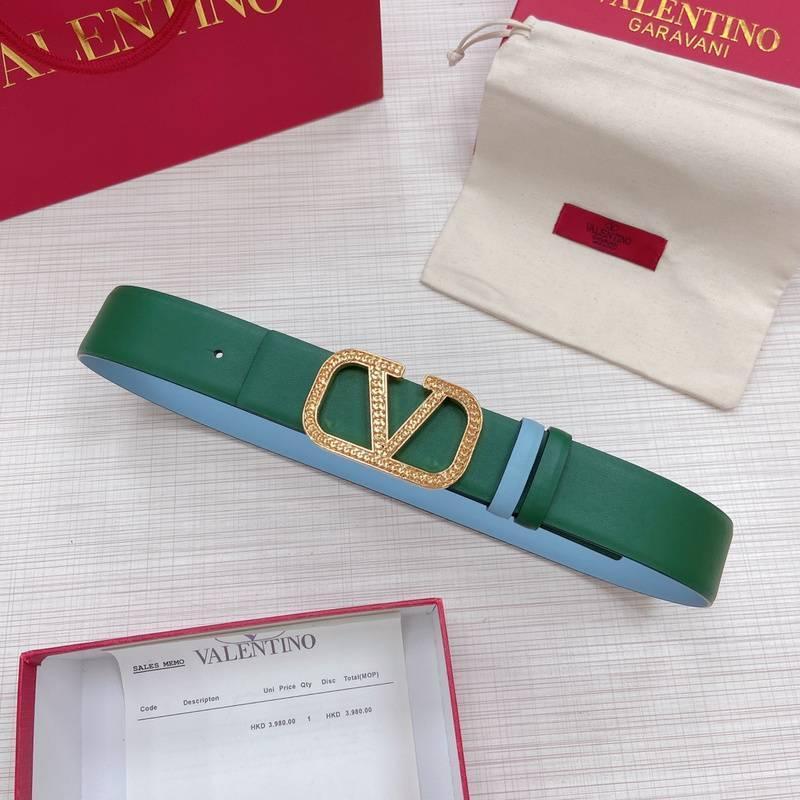 Valentino V logo Hammered Buckle Reversible Wide Signature Belt 'Green/Sky Blue' Banlieue91
