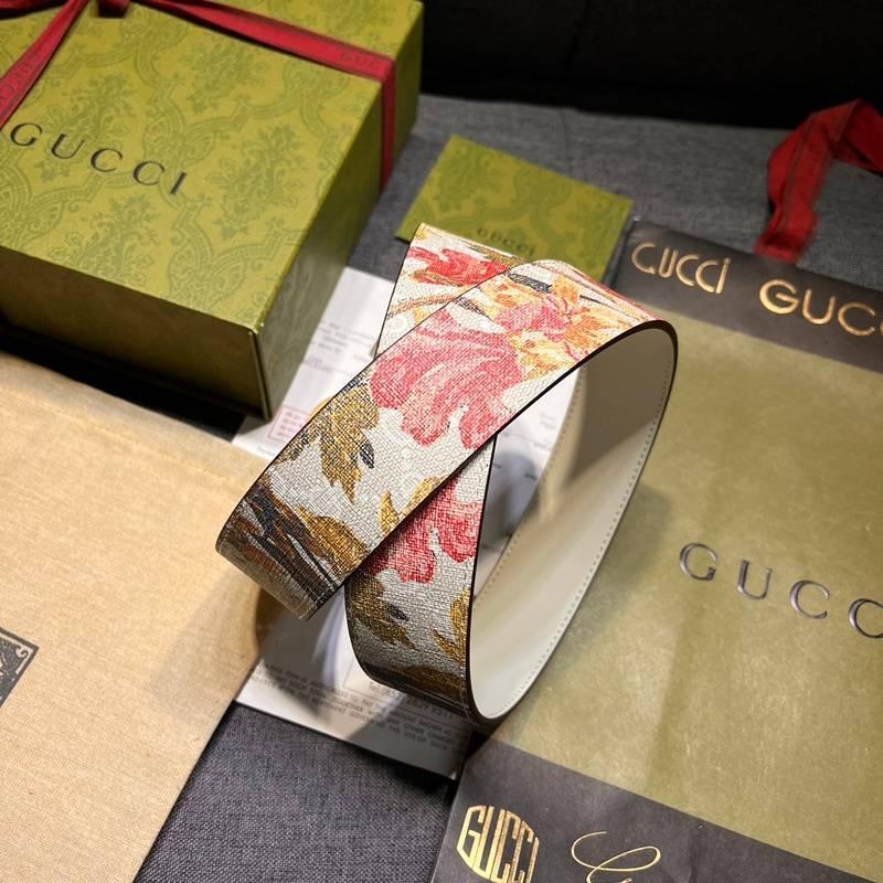 Gucci Guccissima Leather Floral Print Double Gold G Buckle Woman Belt 'Multicolor' Banlieue91