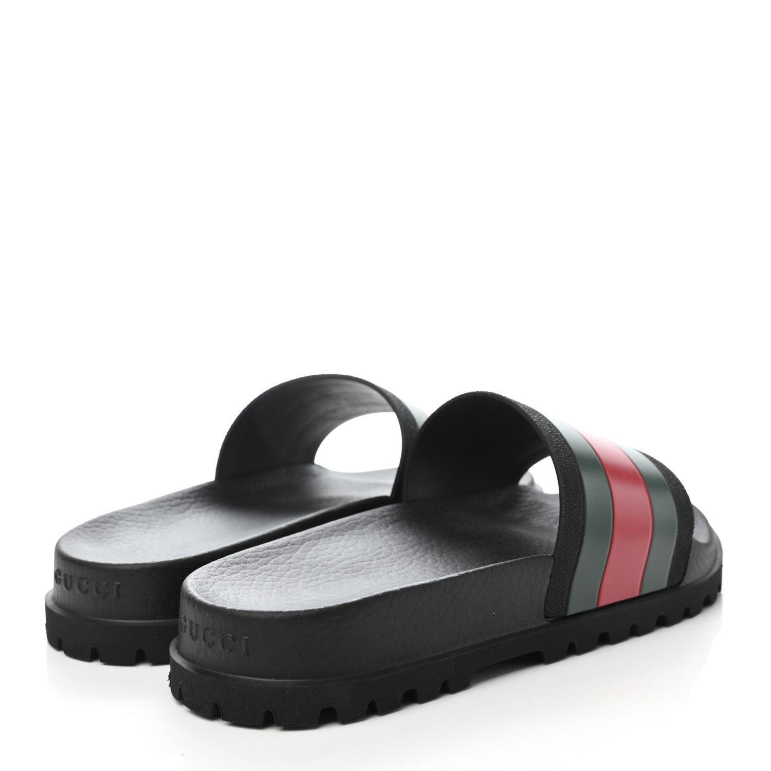 Gucci Rubber Web Mens Lug Sole Slide Sandals  Black Green Red Banlieue91