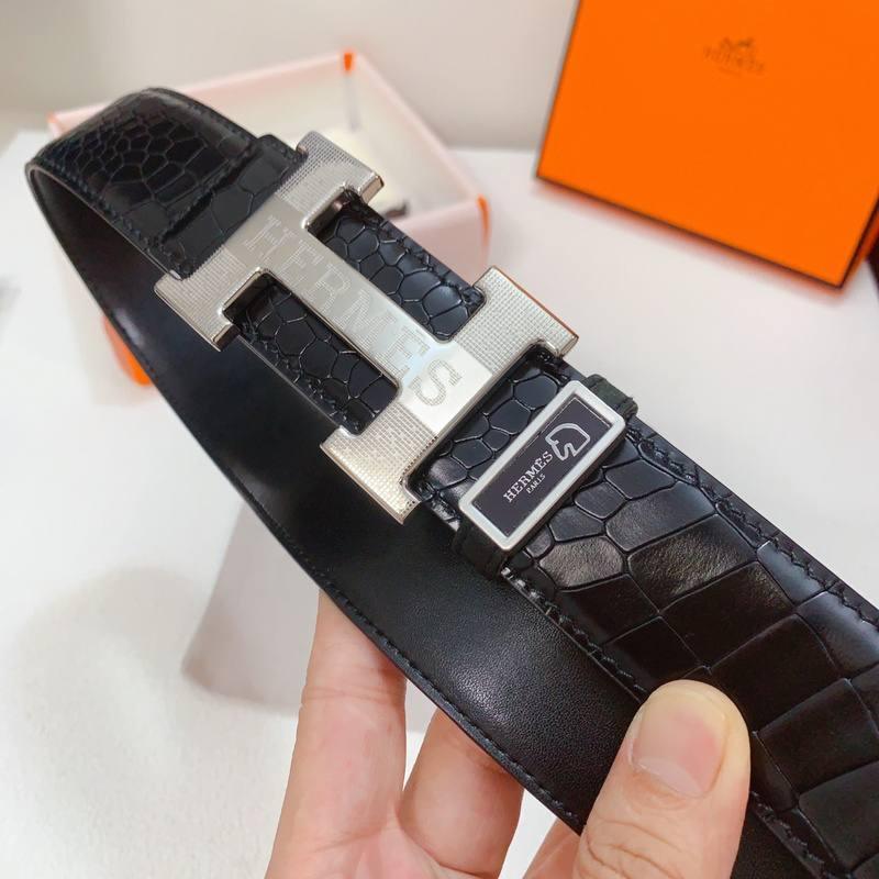 Hermes Men Silver Buckle Belt 'Black' Banlieue91