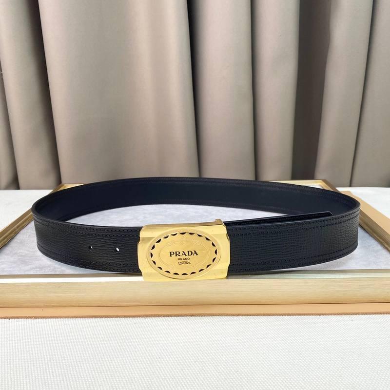 Prada Leather Belt Brushed Golden Buckle 'Black' Banlieue91