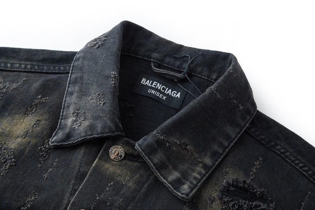 Balenciaga Oversized Distressed Denim Jacket - Black Banlieue91