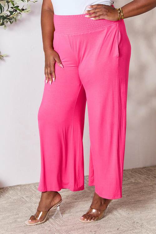 Basic Bae Full Size Smocked Wide Waistband Wide Leg Women Pants