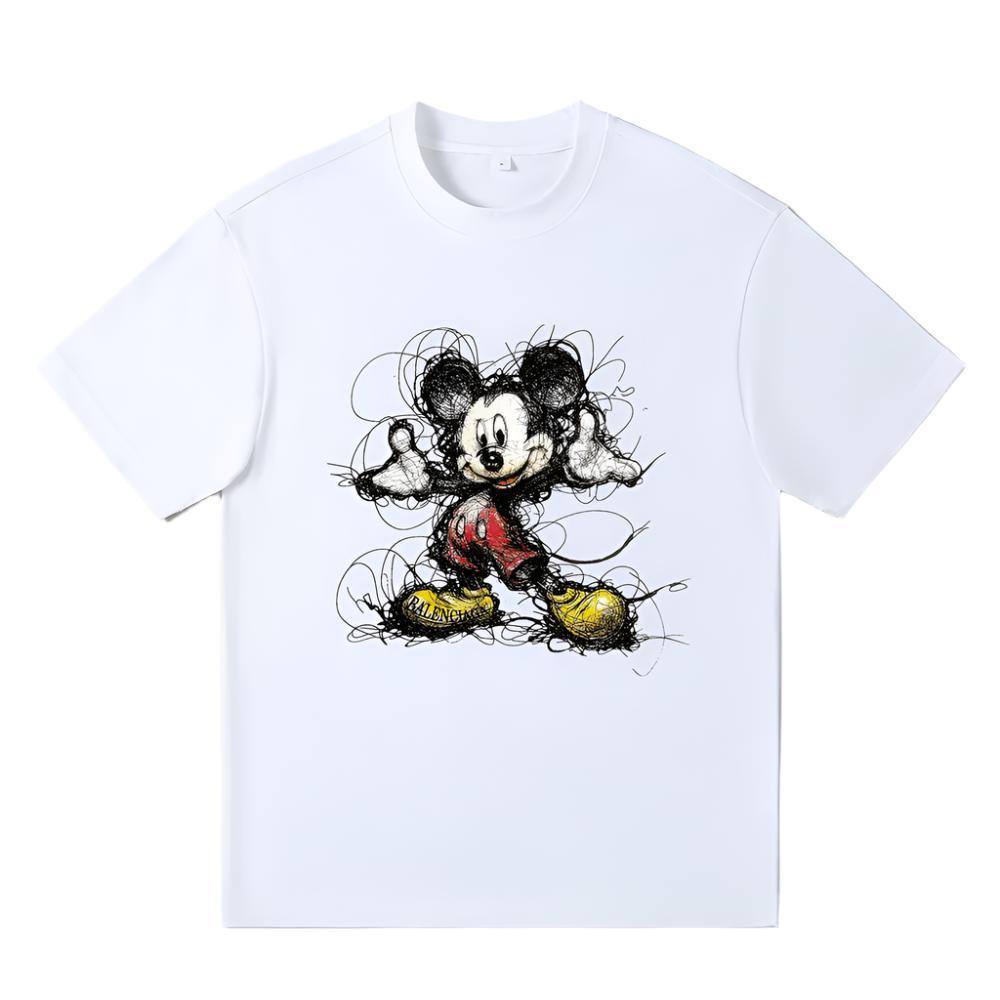 Balenciaga White Mickey Mouse T-Shirt Without Collar Banlieue91