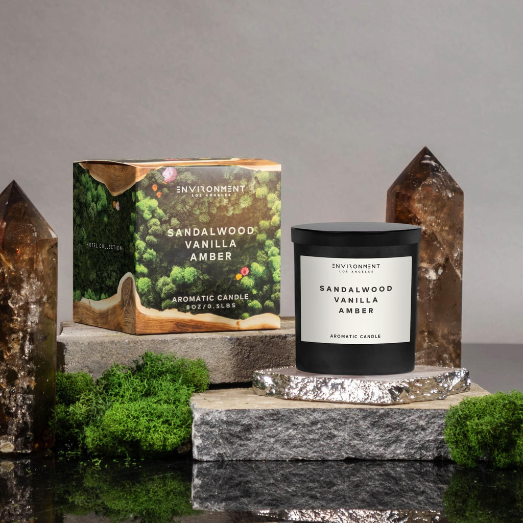 8oz Sandalwood | Vanilla | Amber Candle with Lid and Box (Inspired by Hotel Costes®)