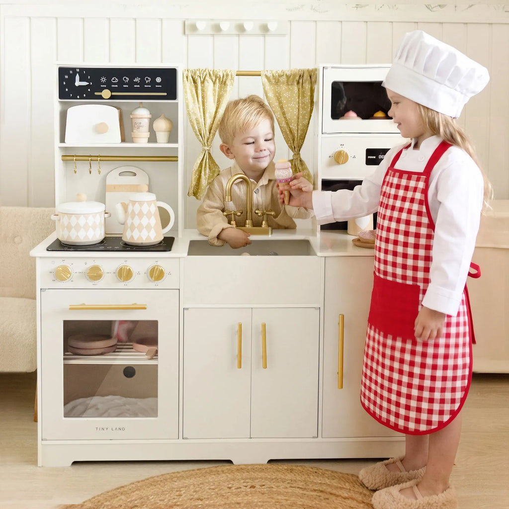 Tiny Land® Iconic Wooden Play Kitchen – Cream Pretend Cooking Set for Kids Tiny Land INC