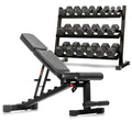 5-50 lb Hex Dumbbell Set with Rack and Weight Bench XMARK