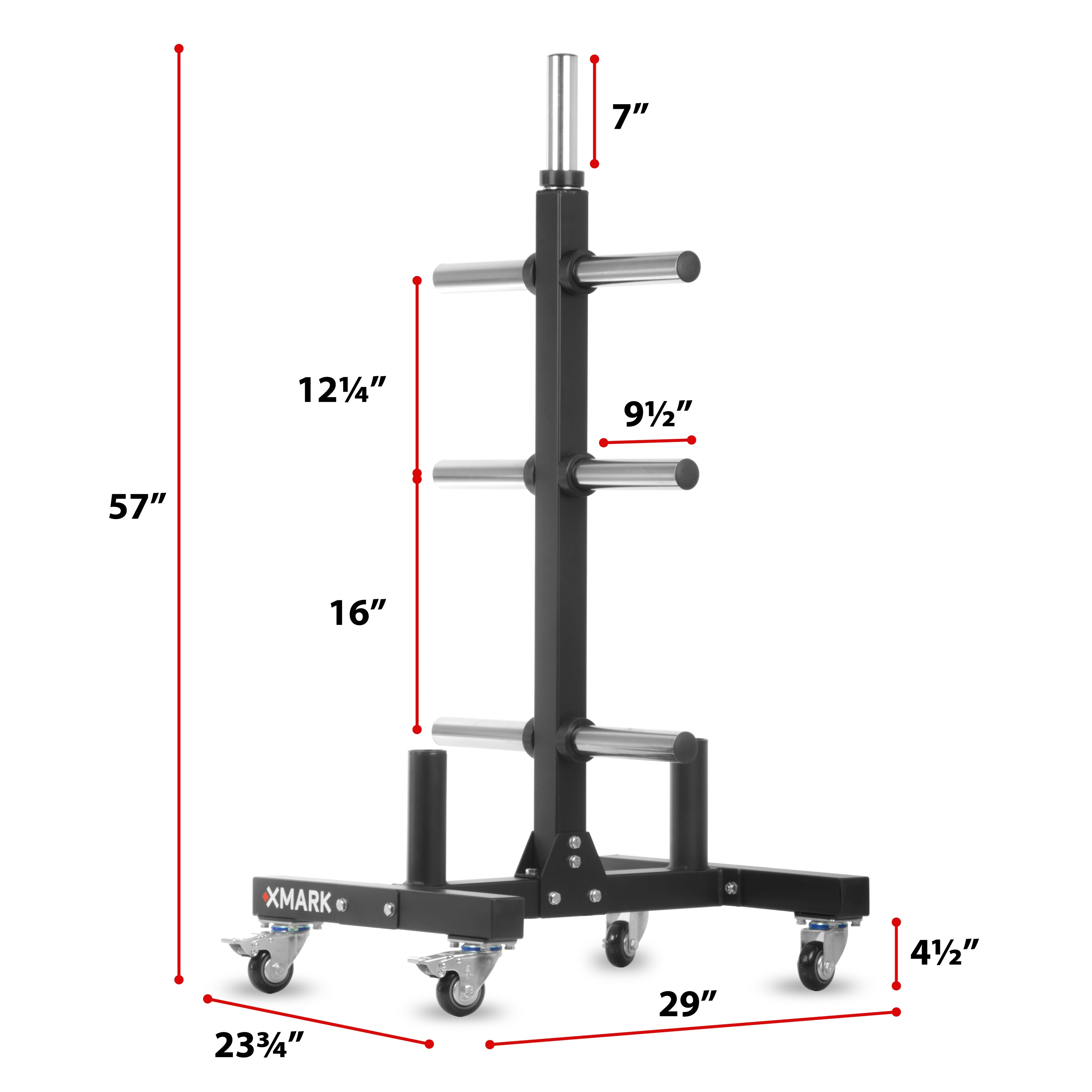 Commercial Olympic Weight Plate Tree on Castors with Dual Bar Holders