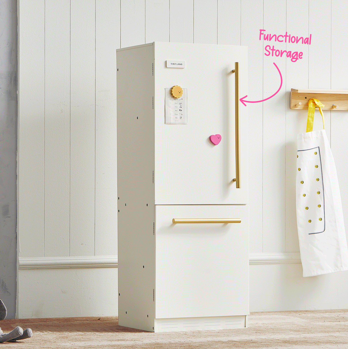 Tiny Land® Play Kitchen Accessories – Play Kitchen Fridge: Wooden Cabinet Refrigerator for Kids Tiny Land INC