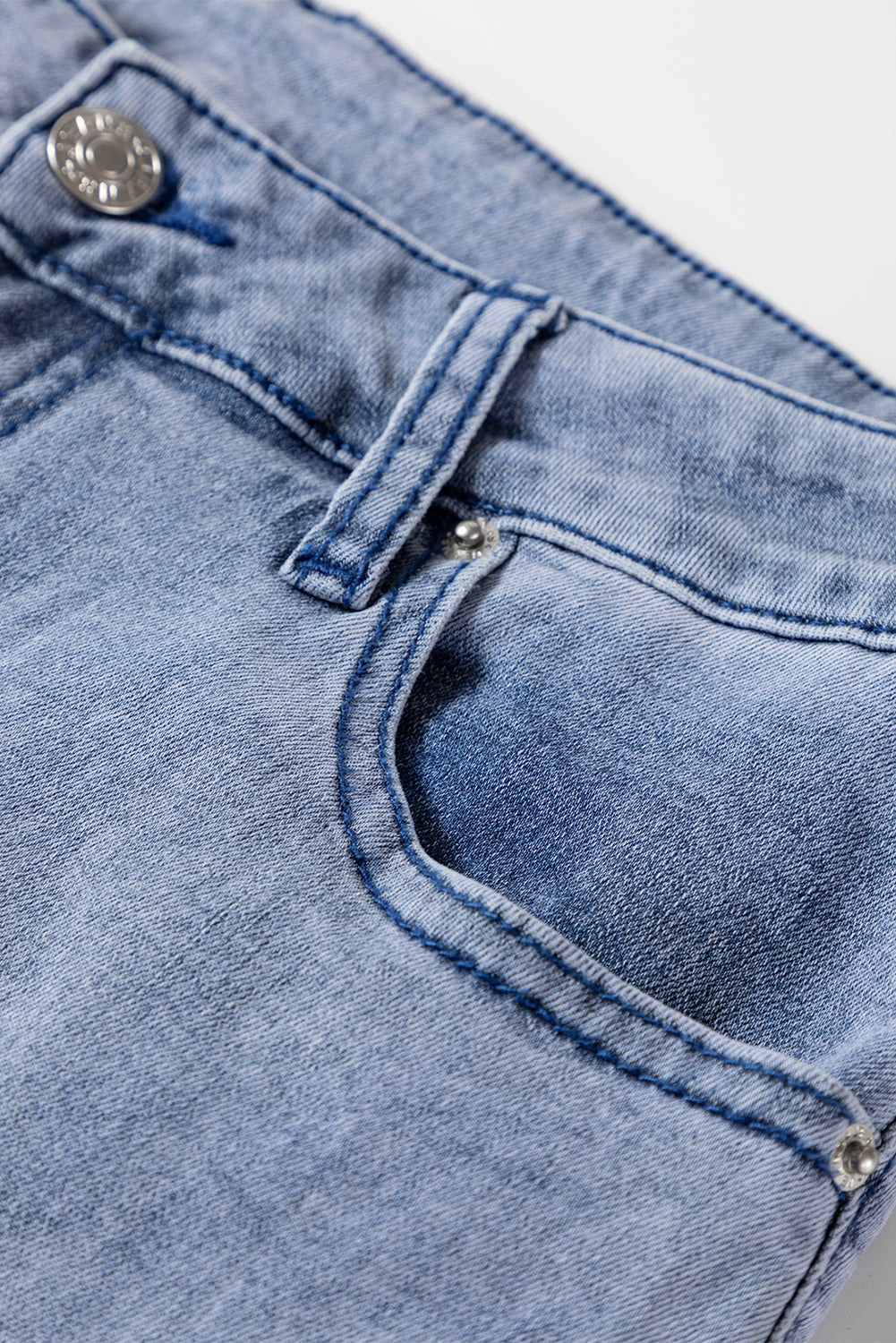 Beau Blue Button Zip High Waist Flared Hem Jeans Shewin