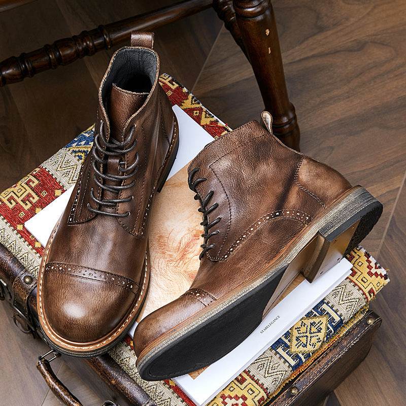 Leather British Martin boots Men's high-top leather shoes