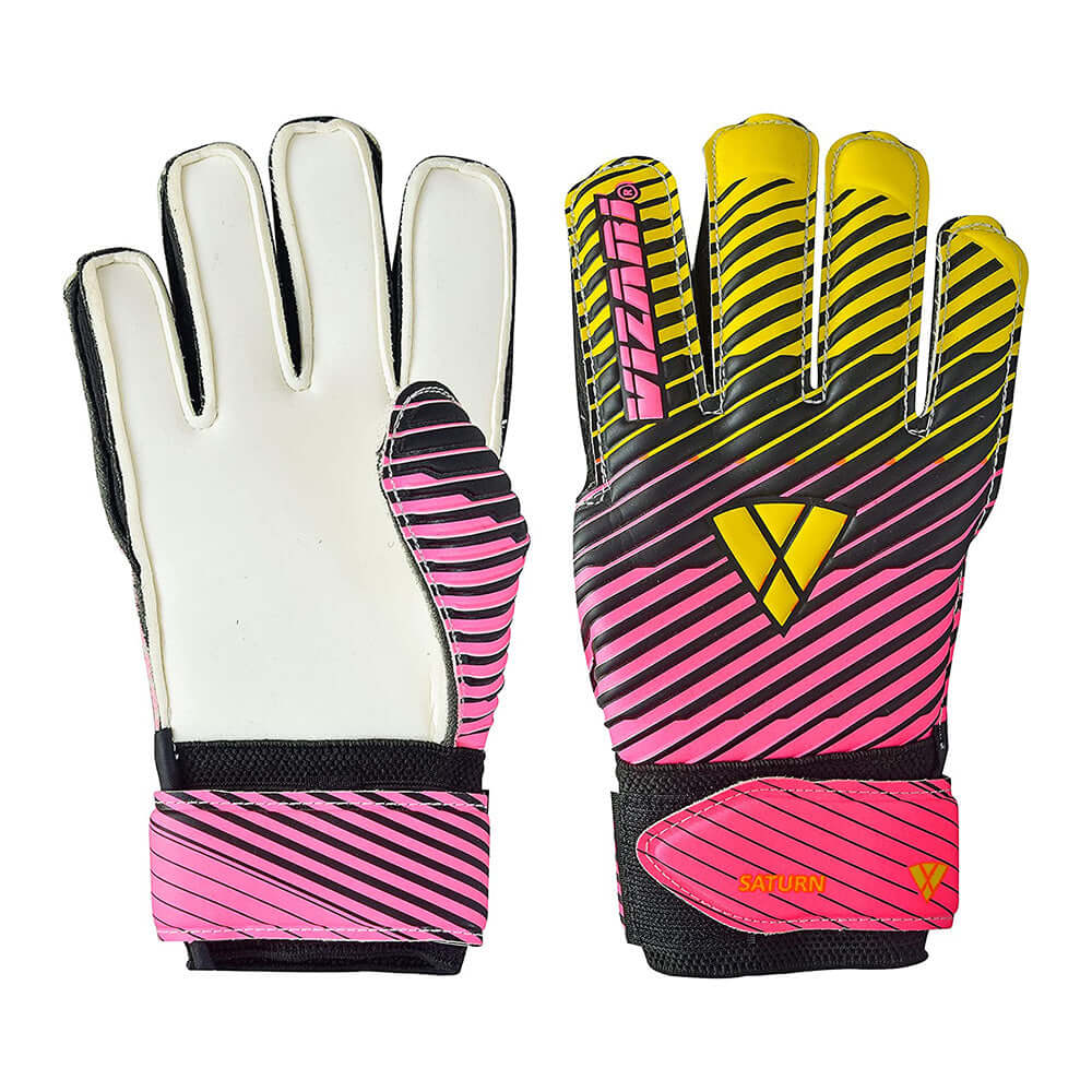 Saturn F.P. Goalkeeper Gloves w/ Finger Support-Pink/Yellow Vizari Sports