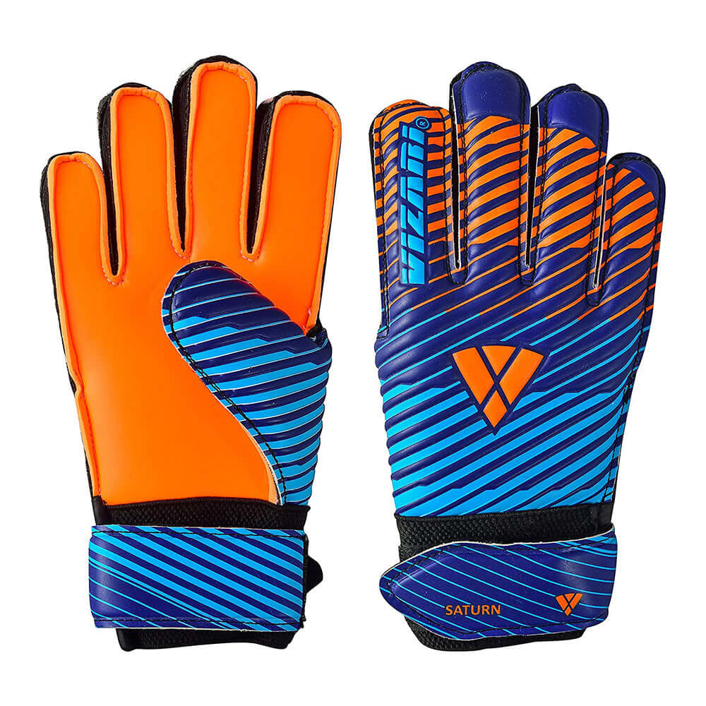 Saturn F.P. Goalkeeper Gloves w/ Finger Support-Blue/Orange Vizari Sports