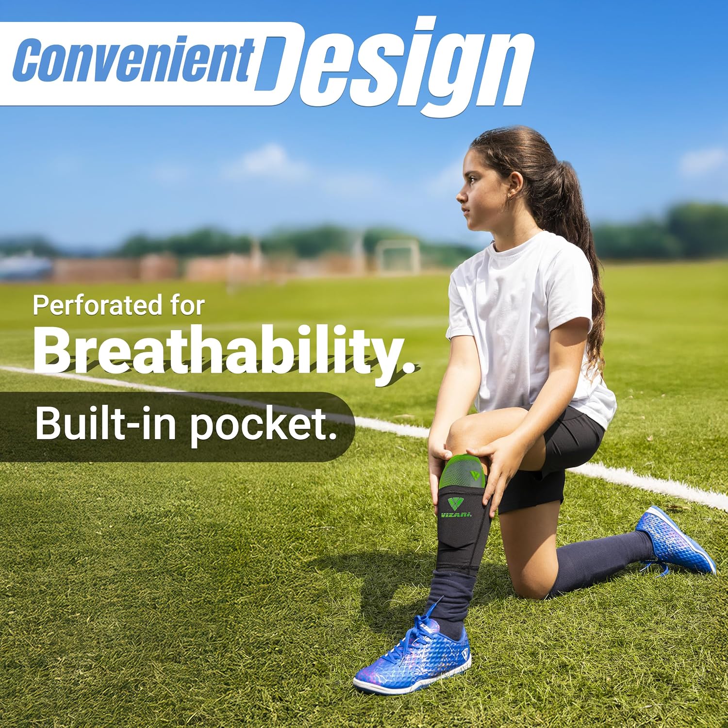 Vizari Atletico Soccer Shin Guards with Compression Pocket Sleeve – Green/Grey Vizari Sports