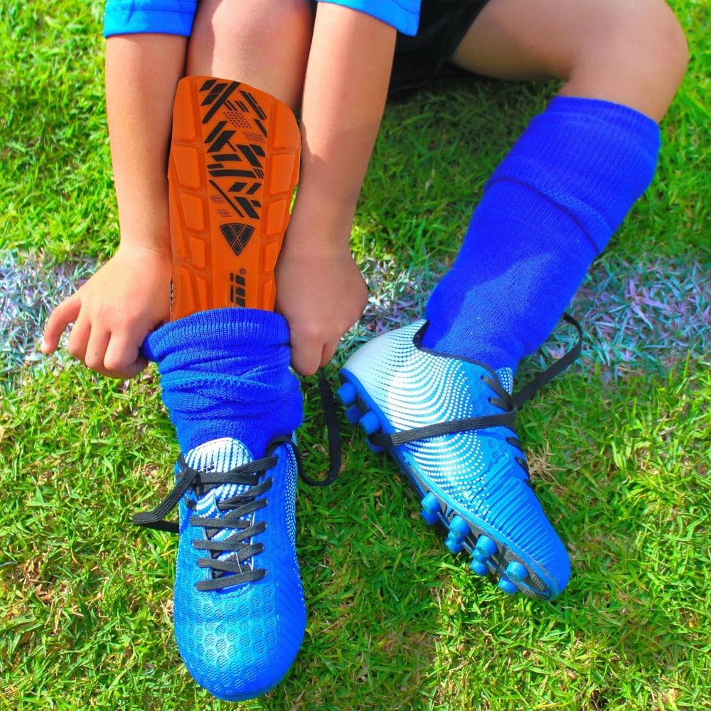 Vizari Malaga Soccer Shin Guards for Youth & Adults -Lightweight Ankle Protection – Orange/Black Vizari Sports