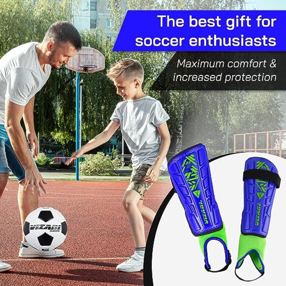 Vizari Malaga Soccer Shin Guards for Youth & Adults -Lightweight Ankle Protection – Blue/Green Vizari Sports