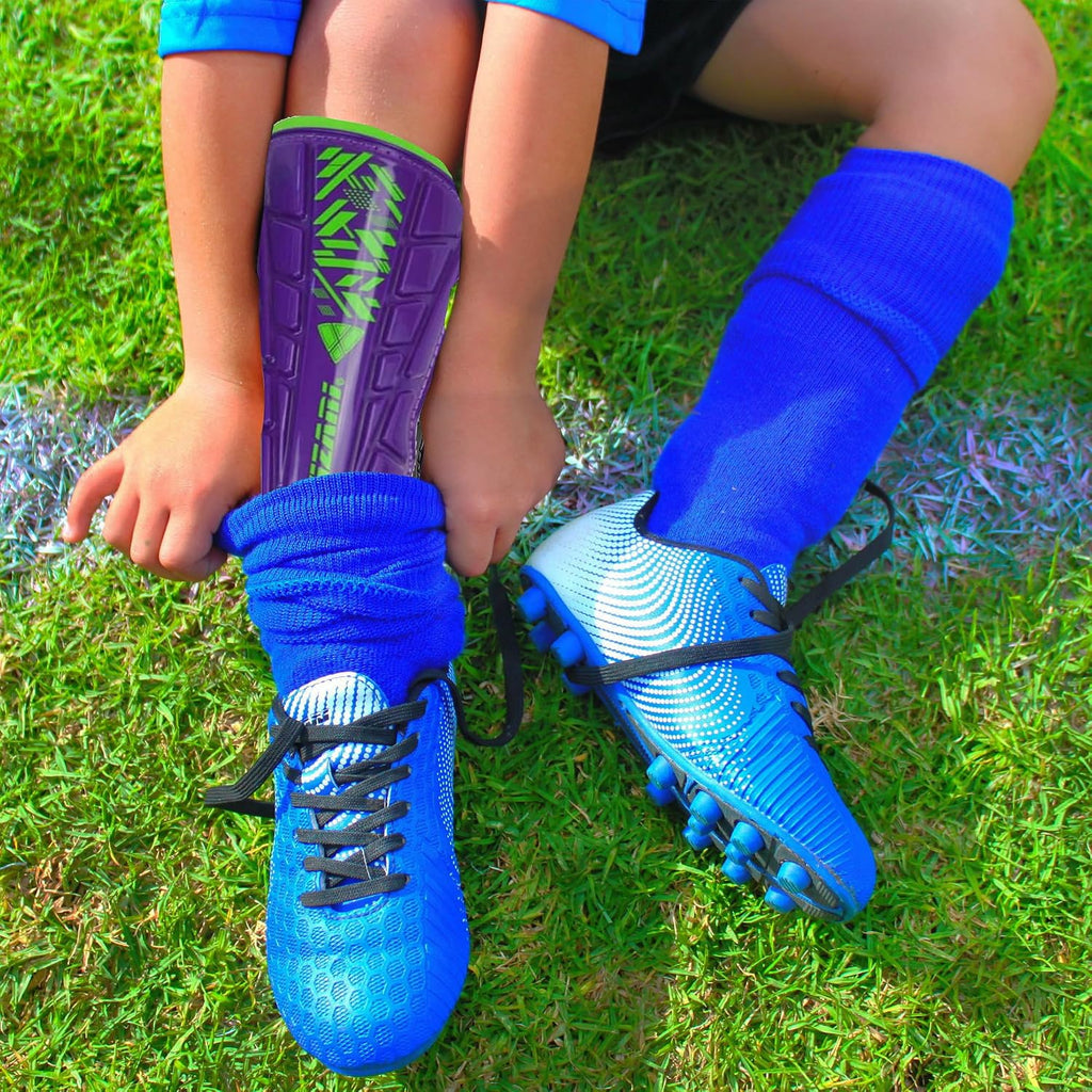 Vizari Malaga Soccer Shin Guards for Youth & Adults -Lightweight Ankle Protection – Purple/Green Vizari Sports