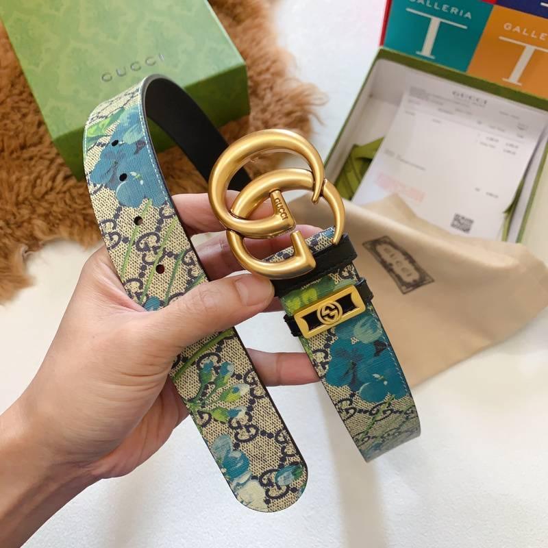 Gucci Guccissima Leather Floral Print Double Gold G Buckle Woman Belt Banlieue91