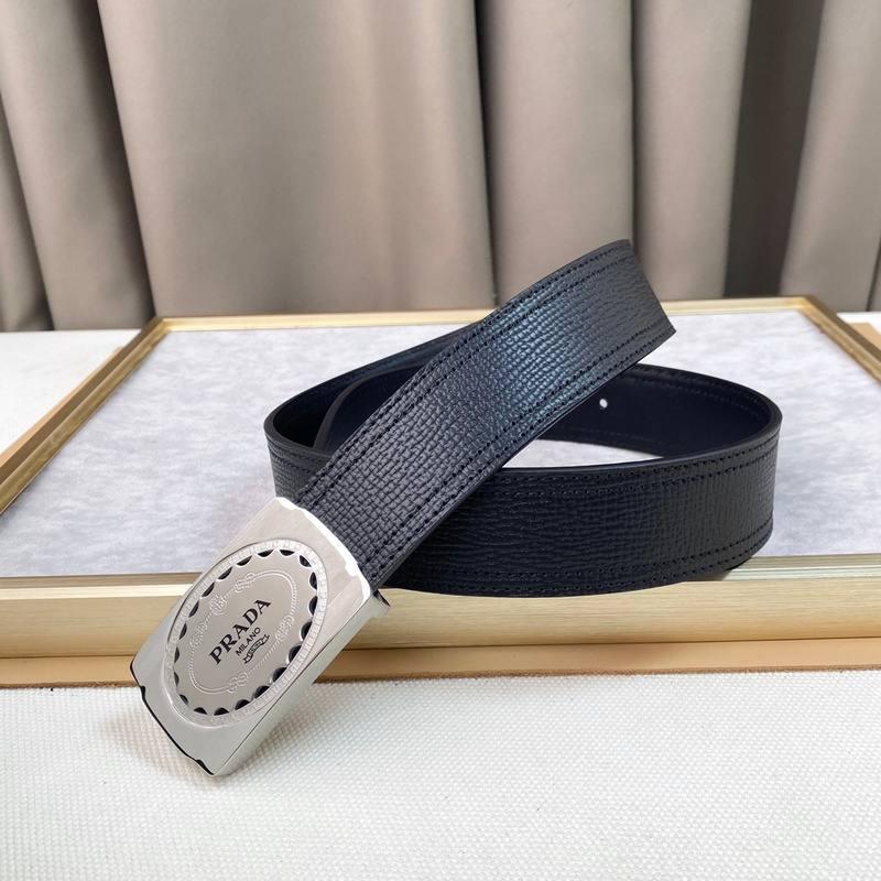 Prada Leather Belt Brushed Silver Buckle 'Black' Banlieue91