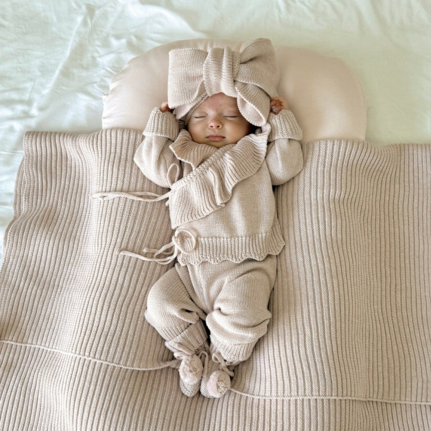 Baby Ruffle-Trim Sweater Cardigan Outfit Pants Headband 3-Piece Set Baby Joy