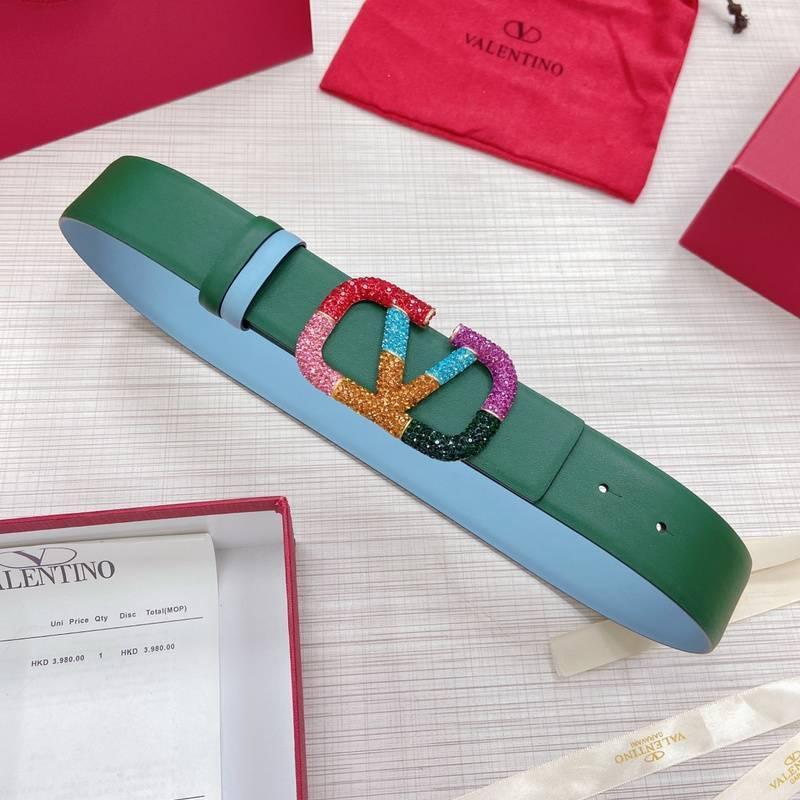 VALENTINO GARAVANI V logo Rainbow Reversible Leather Belt 'Sky Blue/Green' Banlieue91