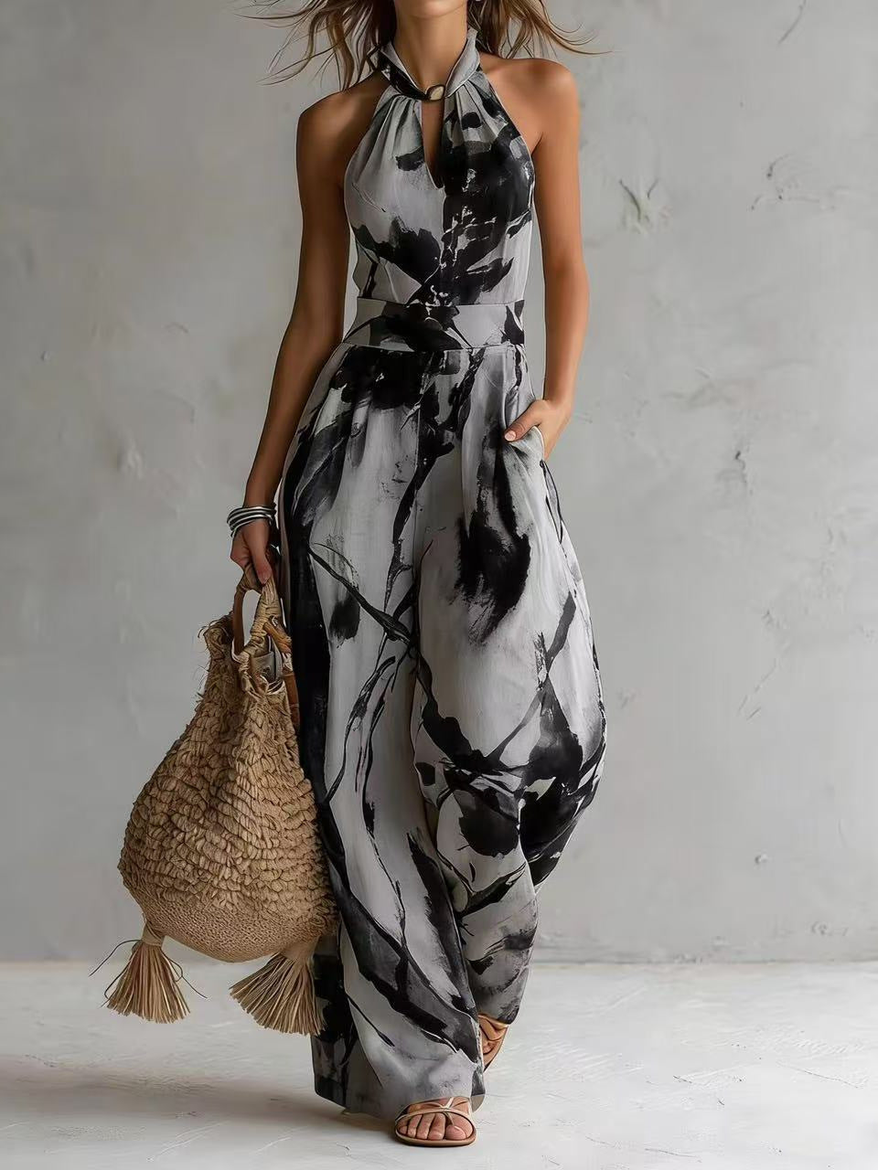Women's Halter Backless Wide-Leg Jumpsuit | Boho Beach Jumpsuit in 7 Colors FitiqueFit
