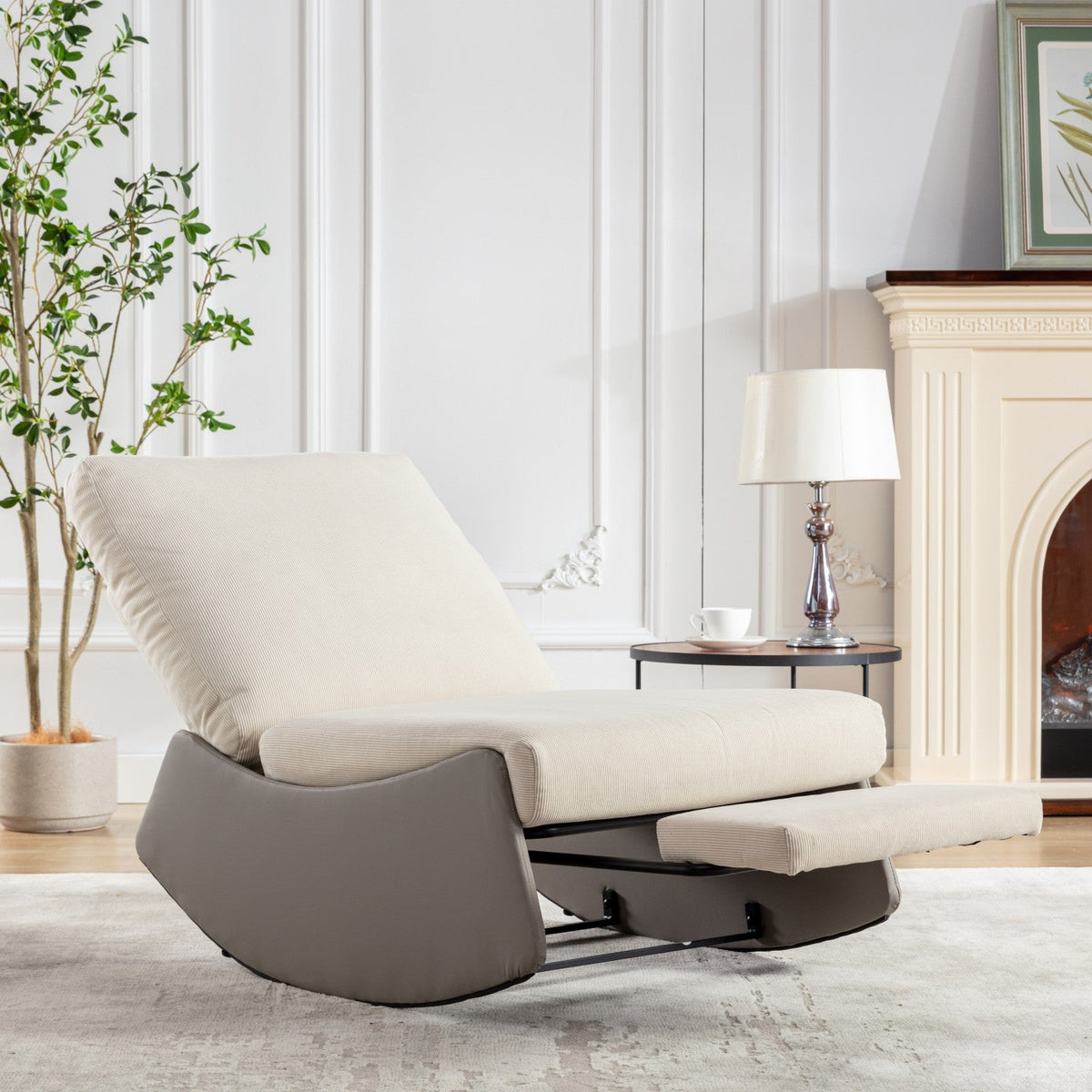 Modern rocking chair recliner, comfortable cushioned recliner with footstool, gray V.I.P Digital Presence