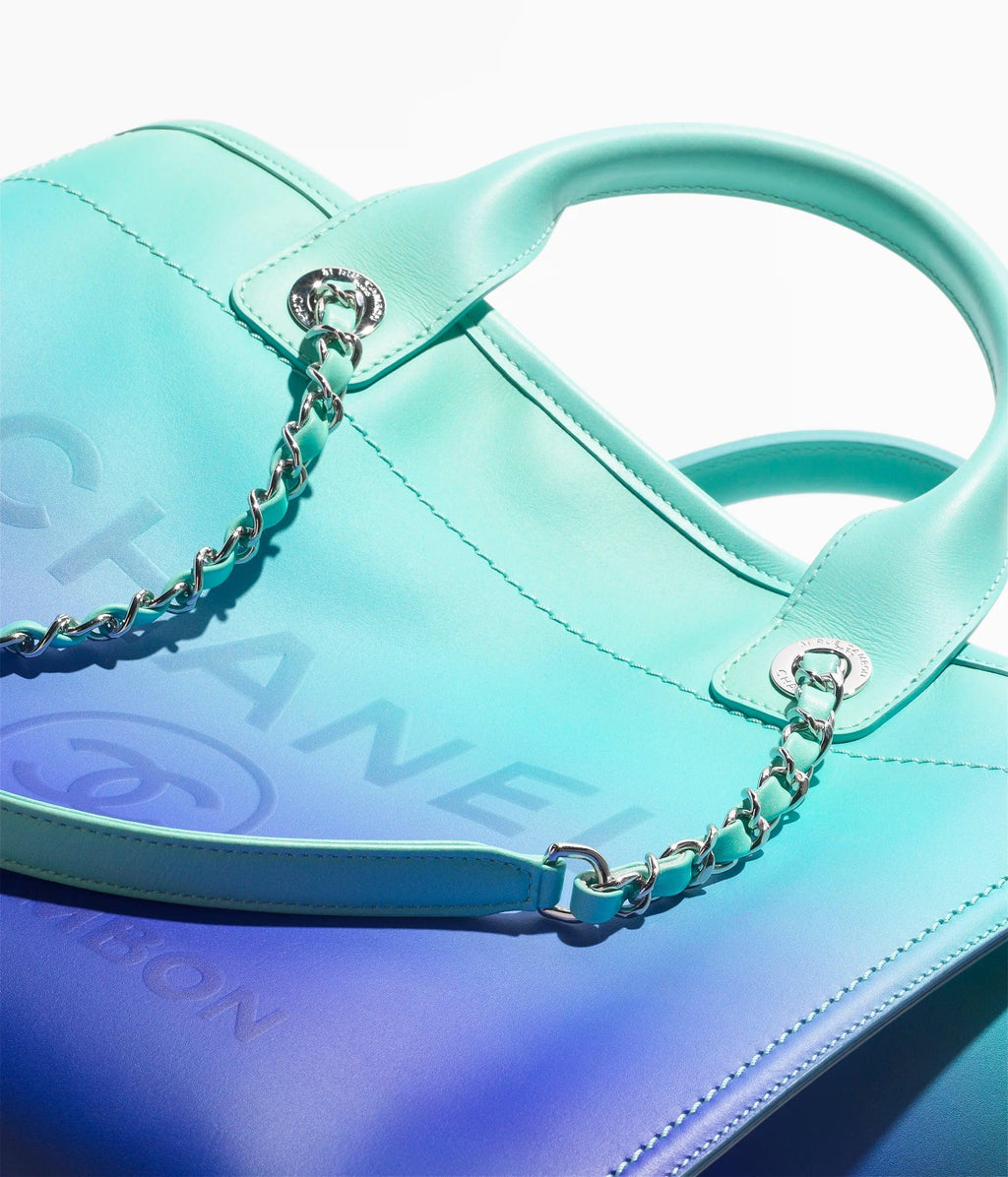 Chanel Small Deauville Shopping Tote Blue and Green Ombre Calfskin Silver Hardware Banlieue91