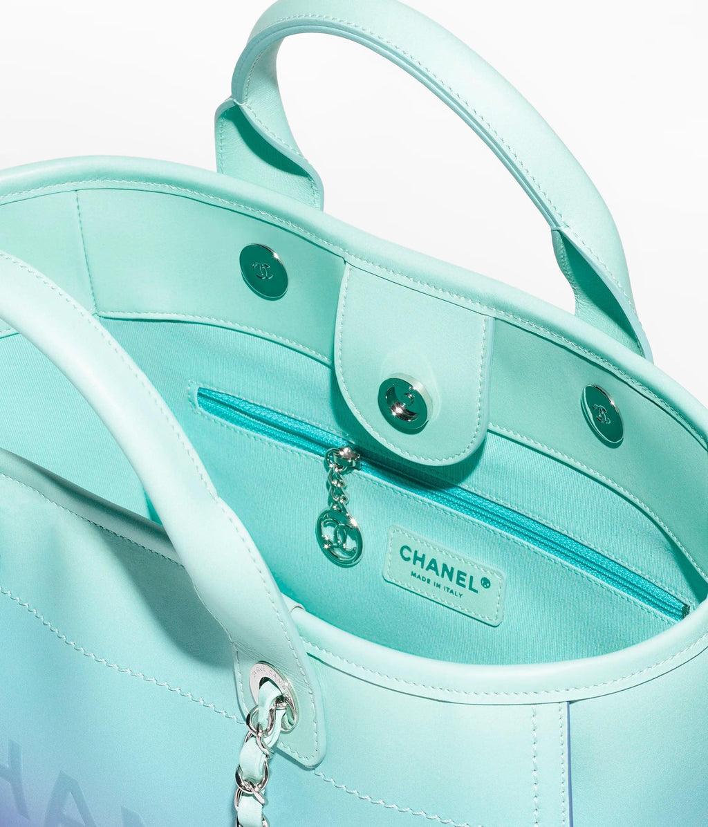 Chanel Small Deauville Shopping Tote Blue and Green Ombre Calfskin Silver Hardware Banlieue91