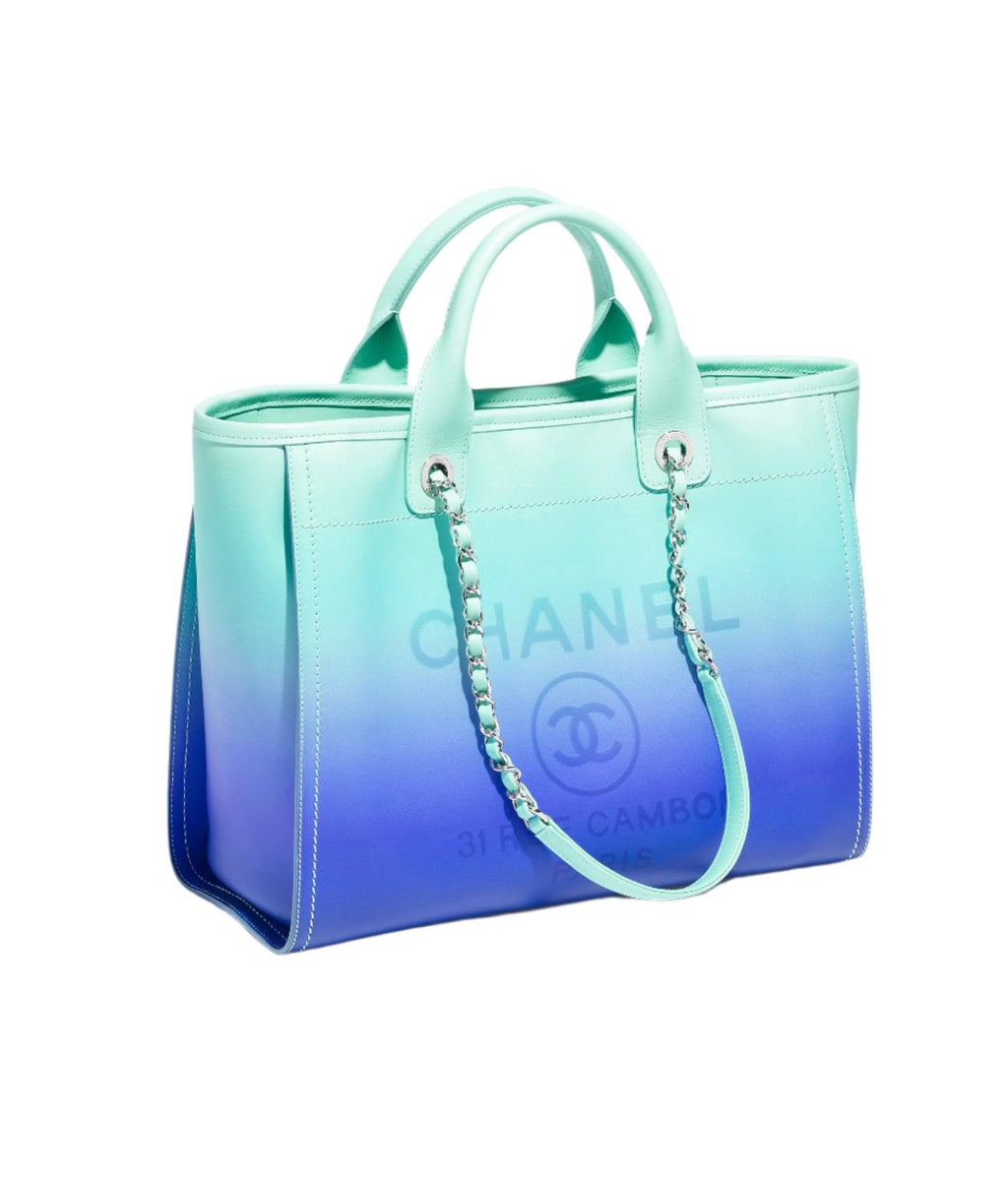 Chanel Small Deauville Shopping Tote Blue and Green Ombre Calfskin Silver Hardware Banlieue91