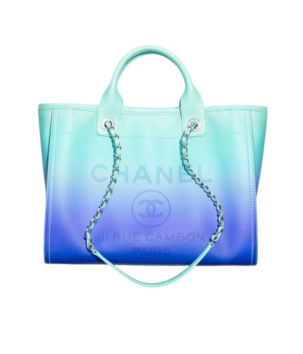 Chanel Small Deauville Shopping Tote Blue and Green Ombre Calfskin Silver Hardware Banlieue91