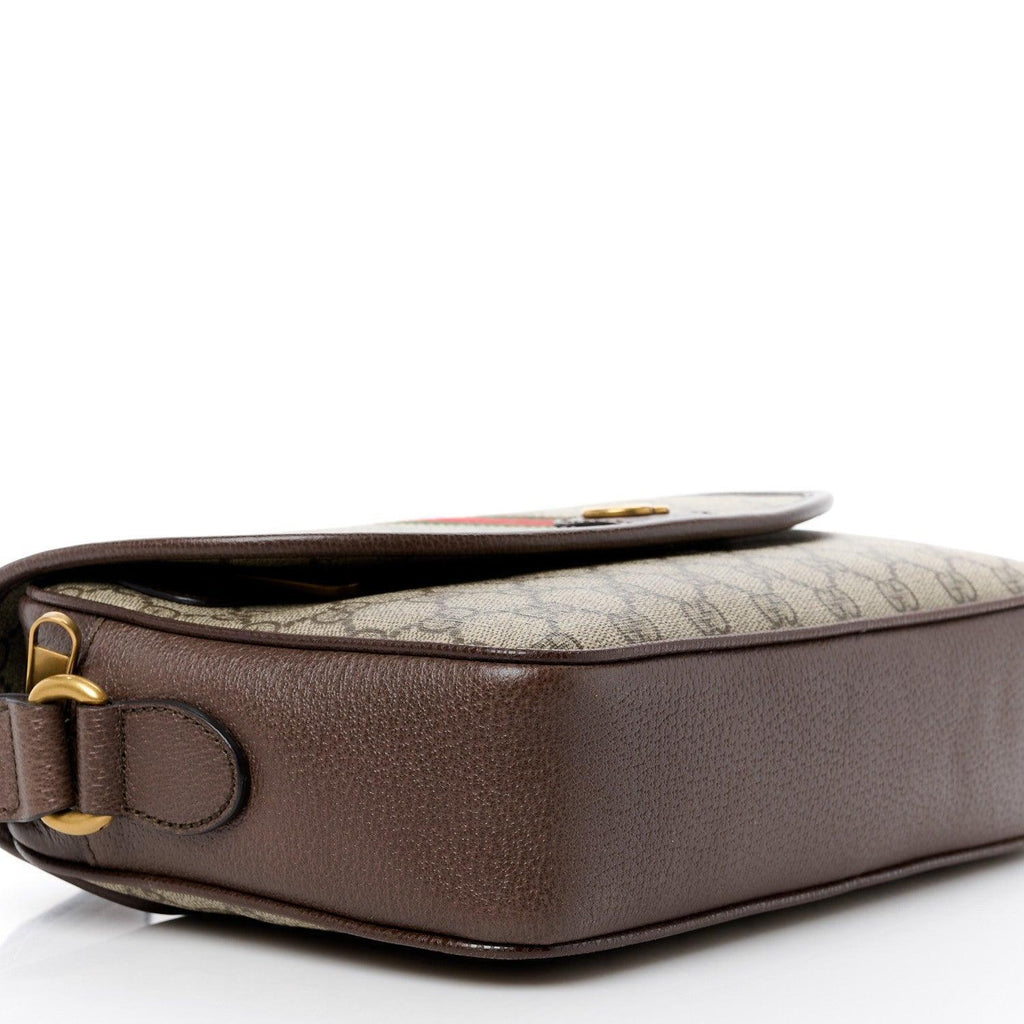 Gucci GG Supreme Monogram Textured Dollar Calfskin Ophidia Flap Shoulder Bag Beige Ebony New Acero Banlieue91