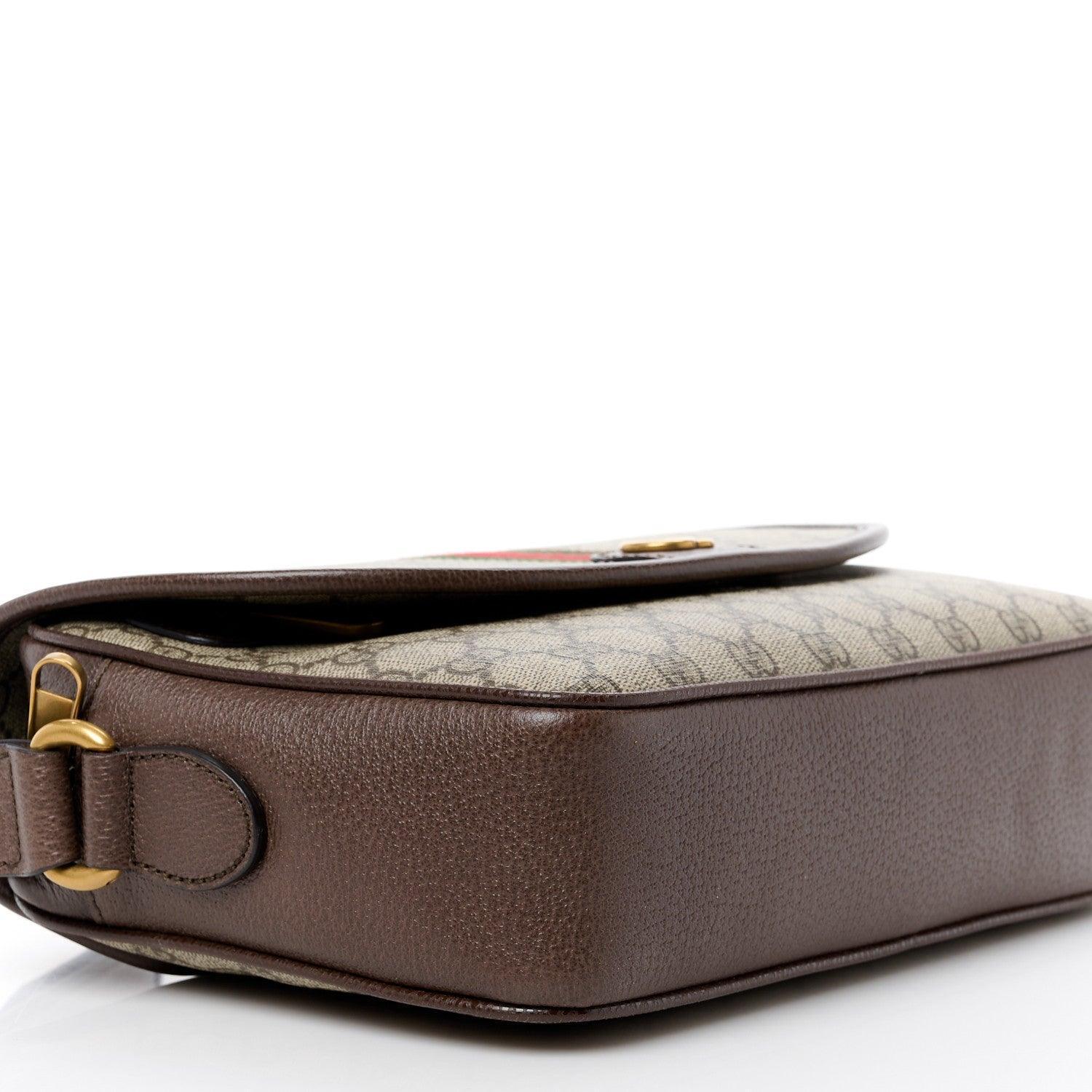 Gucci GG Supreme Monogram Textured Dollar Calfskin Ophidia Flap Shoulder Bag Beige Ebony New Acero Banlieue91