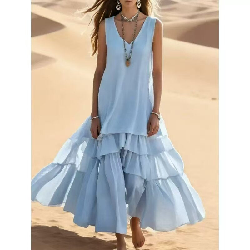 Loose Umbrella Skirt Sleeveless Maxi Dress | Cotton-Linen Style FitiqueFit