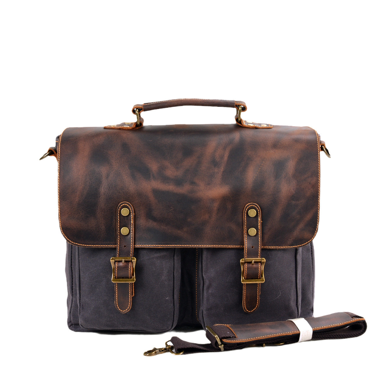 Waterproof Canvas Stitching Leather Briefcase Handbag Pi-Mart
