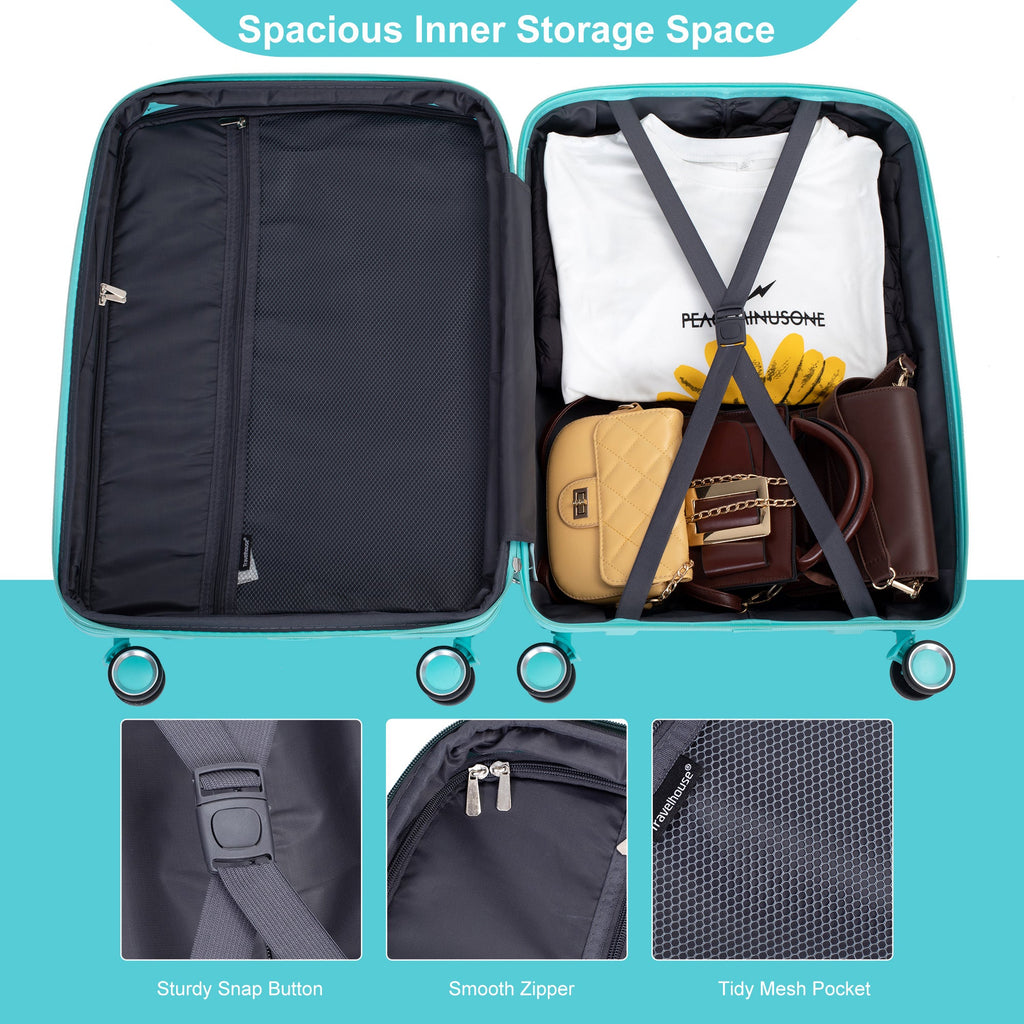 Expandable Hardshell Suitcase Double Spinner Wheels PP Luggage Sets Lightweight Durable 3-Piece Set (20/24/28) , Lake Blue