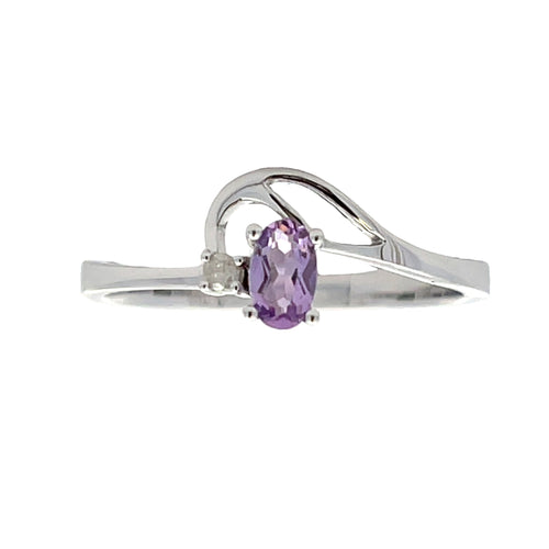 .02ct Amethyst Diamond Ring 10KT White Gold Bids.com