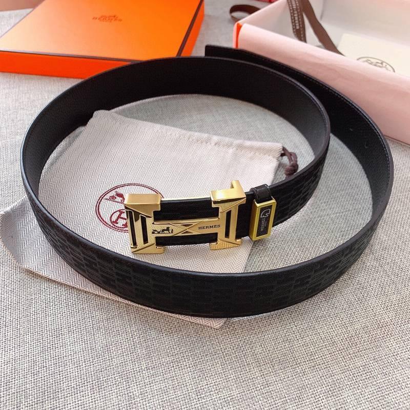 Hermès Men's Black Leather Belt with Iconic 'H' Gold Buckle - Timeless Luxury Accessory Banlieue91