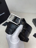 Saint Laurent Classic Monogram Square Buckle Belt Crocodile Embossed Leather Banlieue91