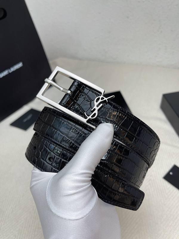 Saint Laurent Classic Monogram Square Buckle Belt Crocodile Embossed Leather Banlieue91