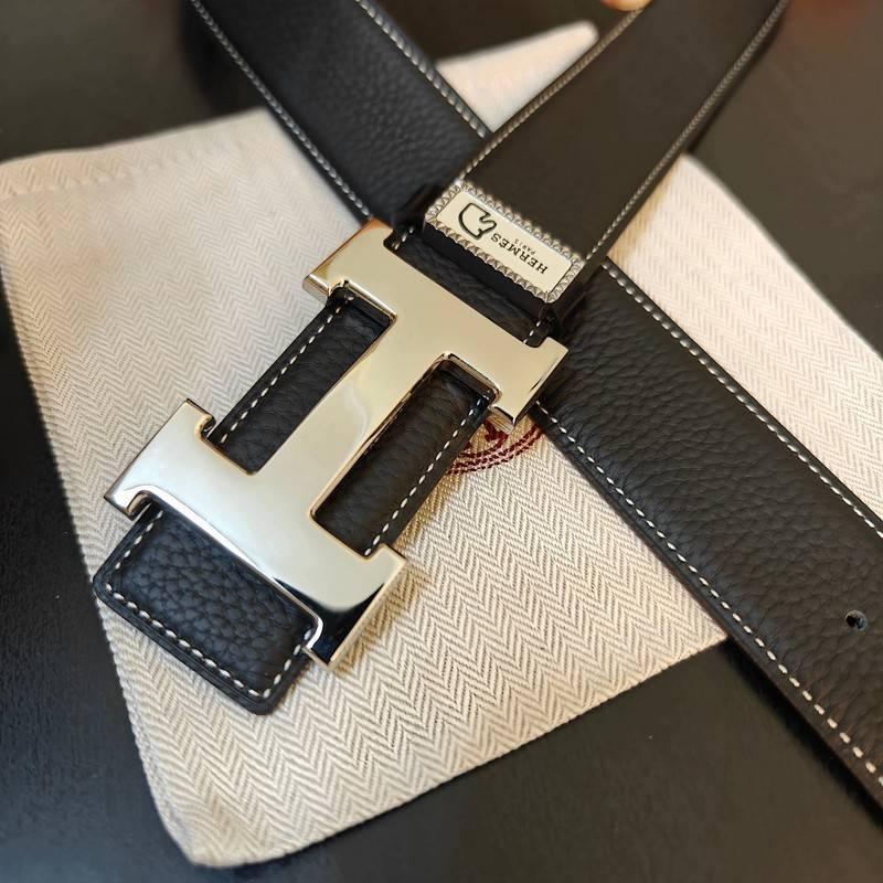 Hermes Men Silver Buckle Belt 'Black' Banlieue91