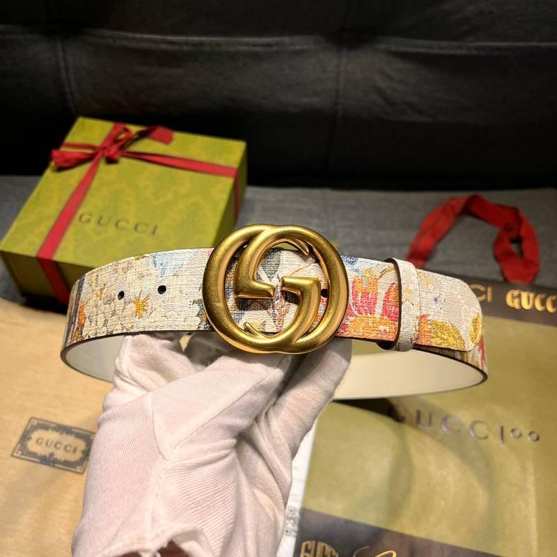 Gucci Guccissima Leather Floral Print Double Gold G Buckle Woman Belt 'Multicolor' Banlieue91