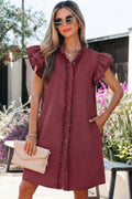 Myosotis Frilled Detail Button Down Ruffle Short Sleeve Denim Mini Dress Shewin