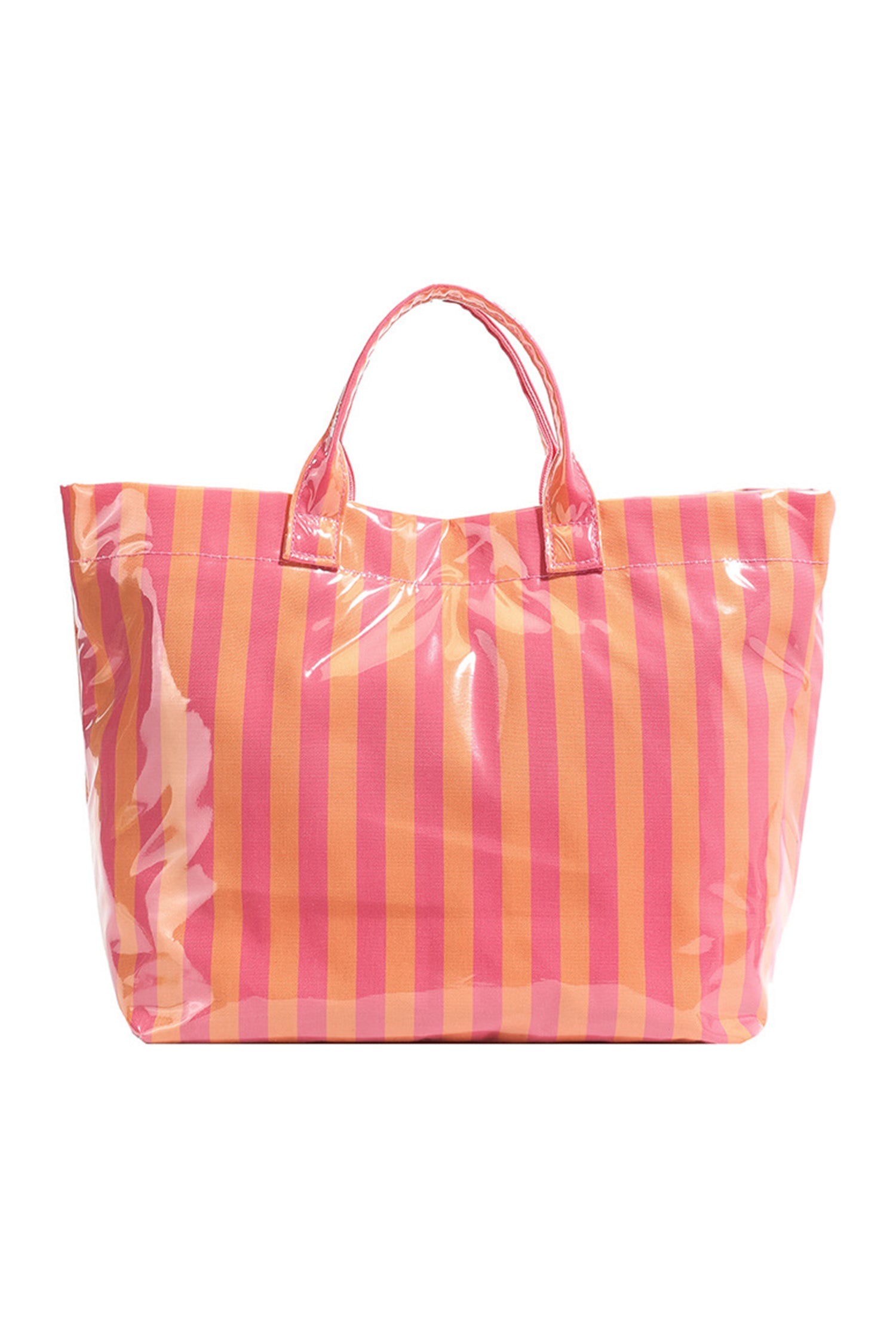 Red Glossy Striped Vinyl Large Tote Bag (Color Varied)