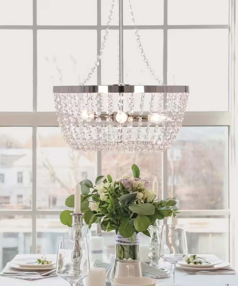 Alsy 16"W 4-Lights Bling Polished Nickel Pendant Chandelier with Crystal Glass Beads LampsUSA