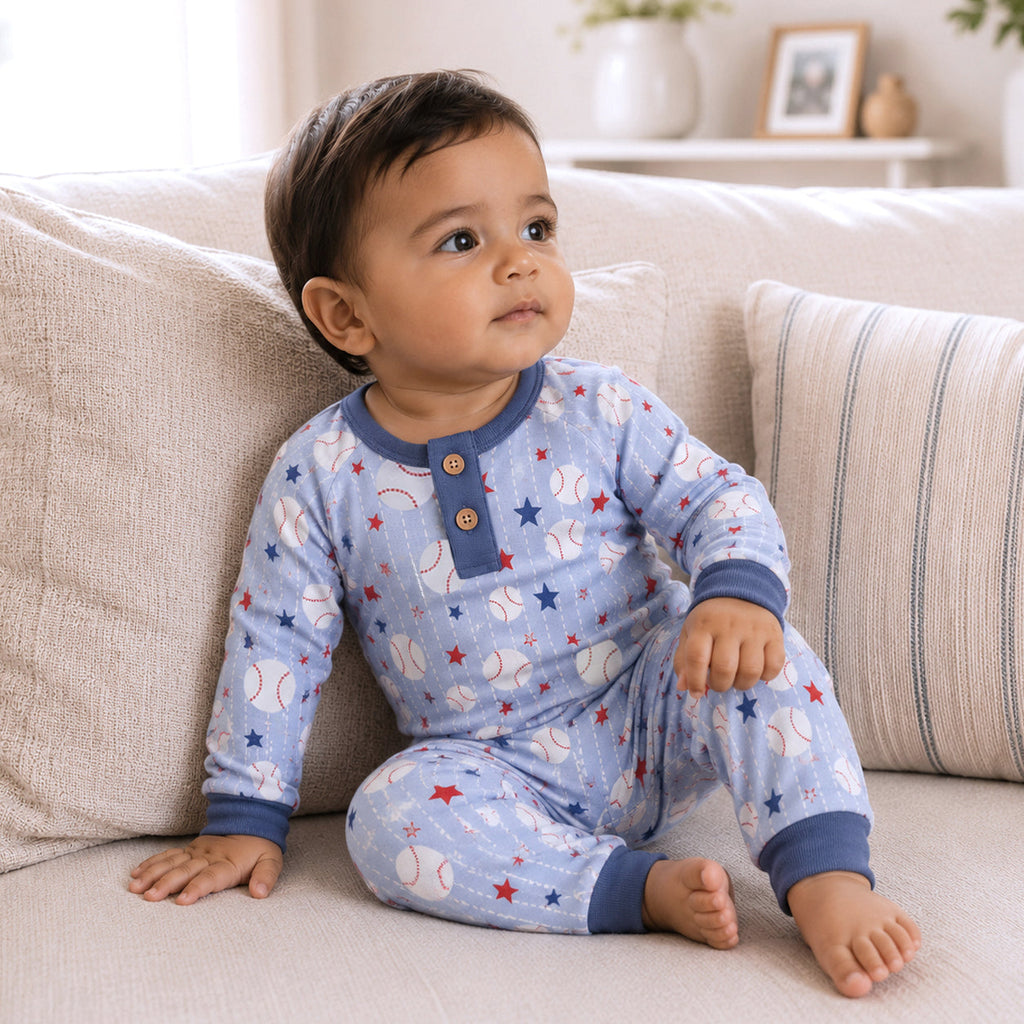 Grand Slam Bamboo Baseball Henley Romper for Baby Boys Tesa Babe