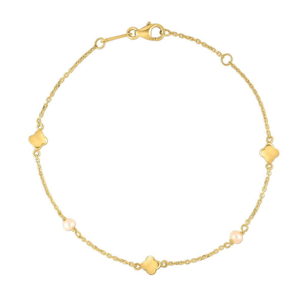 14k Yellow Gold Pearl Clover Bracelet Bids.com