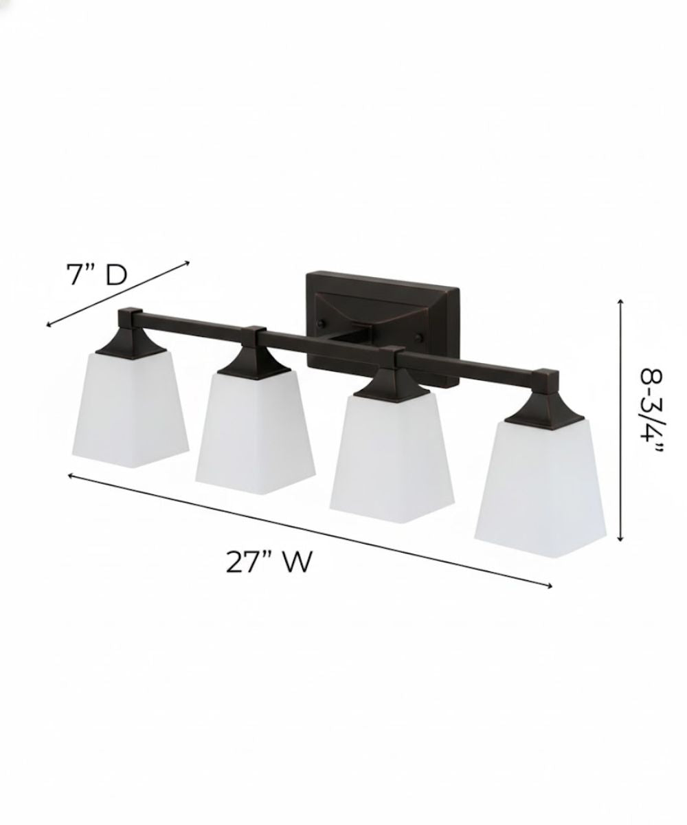 27"W 4-Light LED Bath Vanity Light Fixture Oil Rubbed Bronze Finish with Square Glass Shades LampsUSA