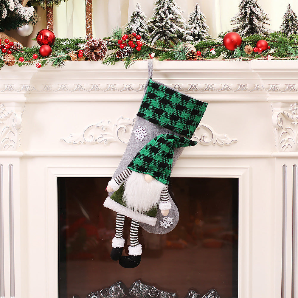 Christmas Day Decoration Red Black White Grid Faceless Forester Christmas Socks Dwarf Hanging Doll Candy Gift Bag V.I.P Digital Presence