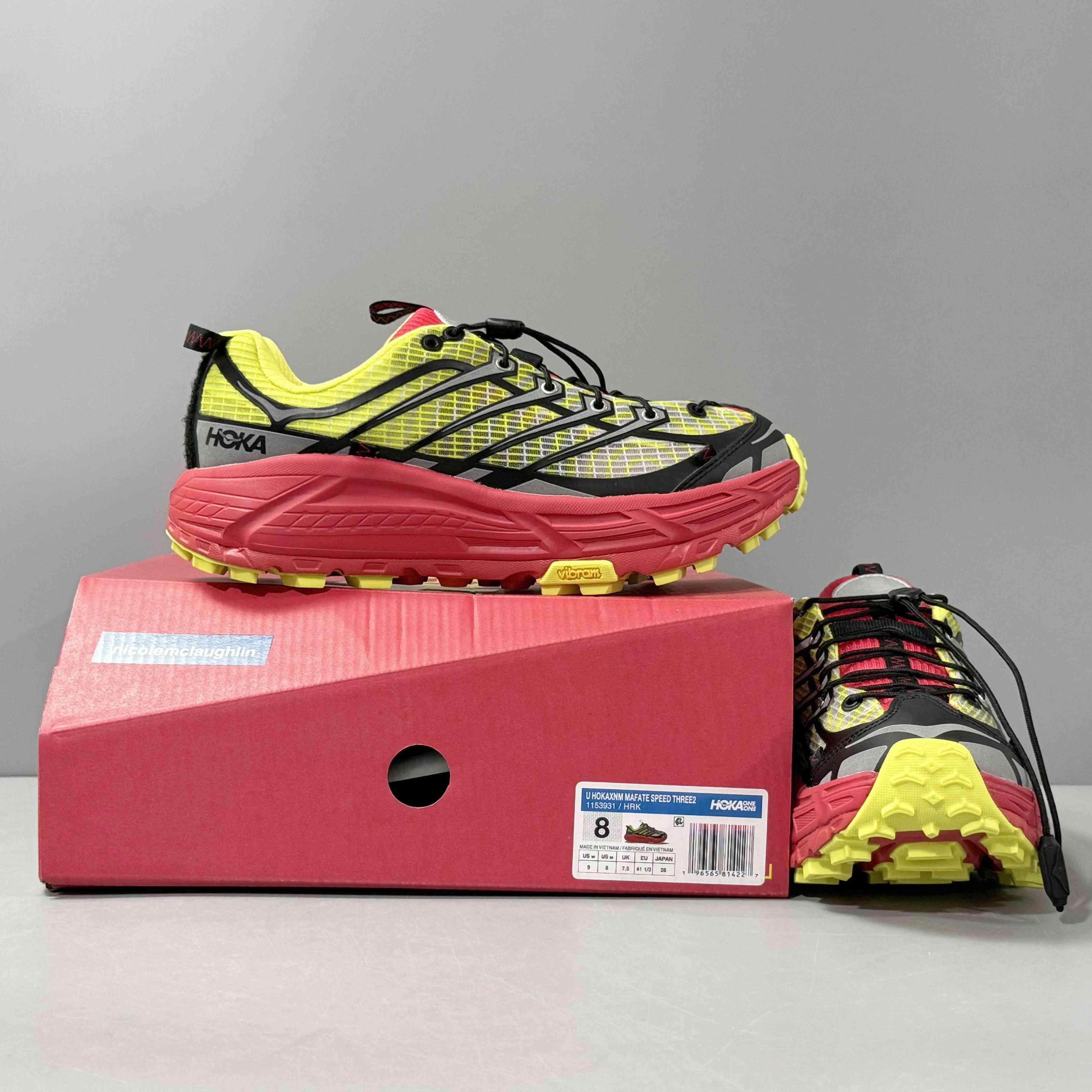 Nicole McLaughlin × Hoka Mafate Three 2 "Red/Neon Green Banlieue91